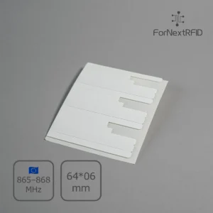 On-Metal On-Liquid RFID Label 64×6mm | NXP UCODE8 | ETSI 865–868 MHz | Roll of 500 pcs