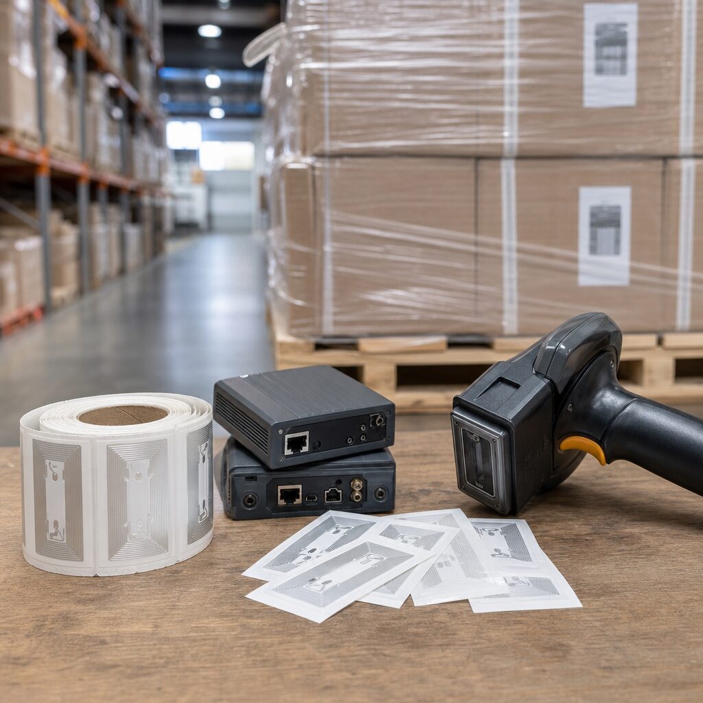 Technician diagnosing UHF RFID system performance issues