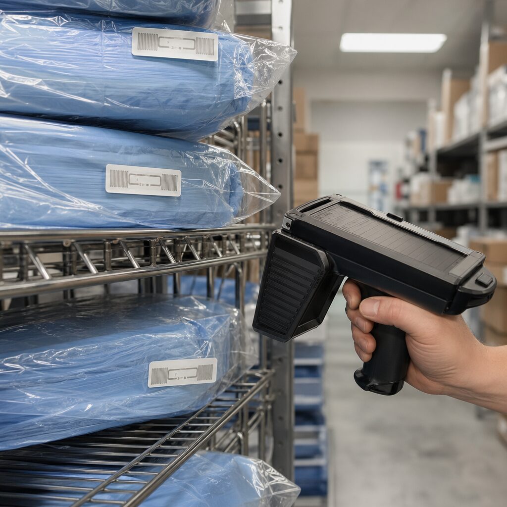 Healthcare professional evaluating RFID security measures