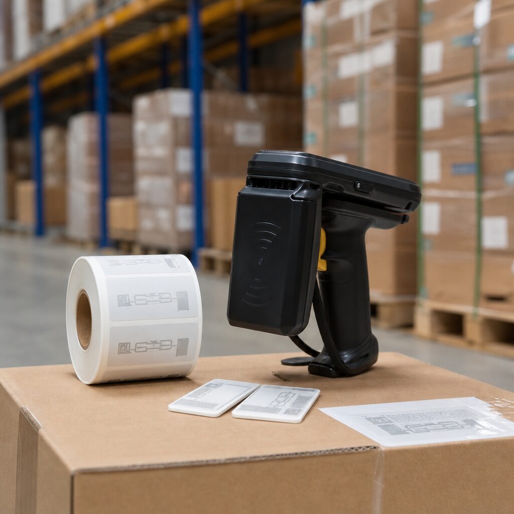 Library staff using RFID technology for asset tracking