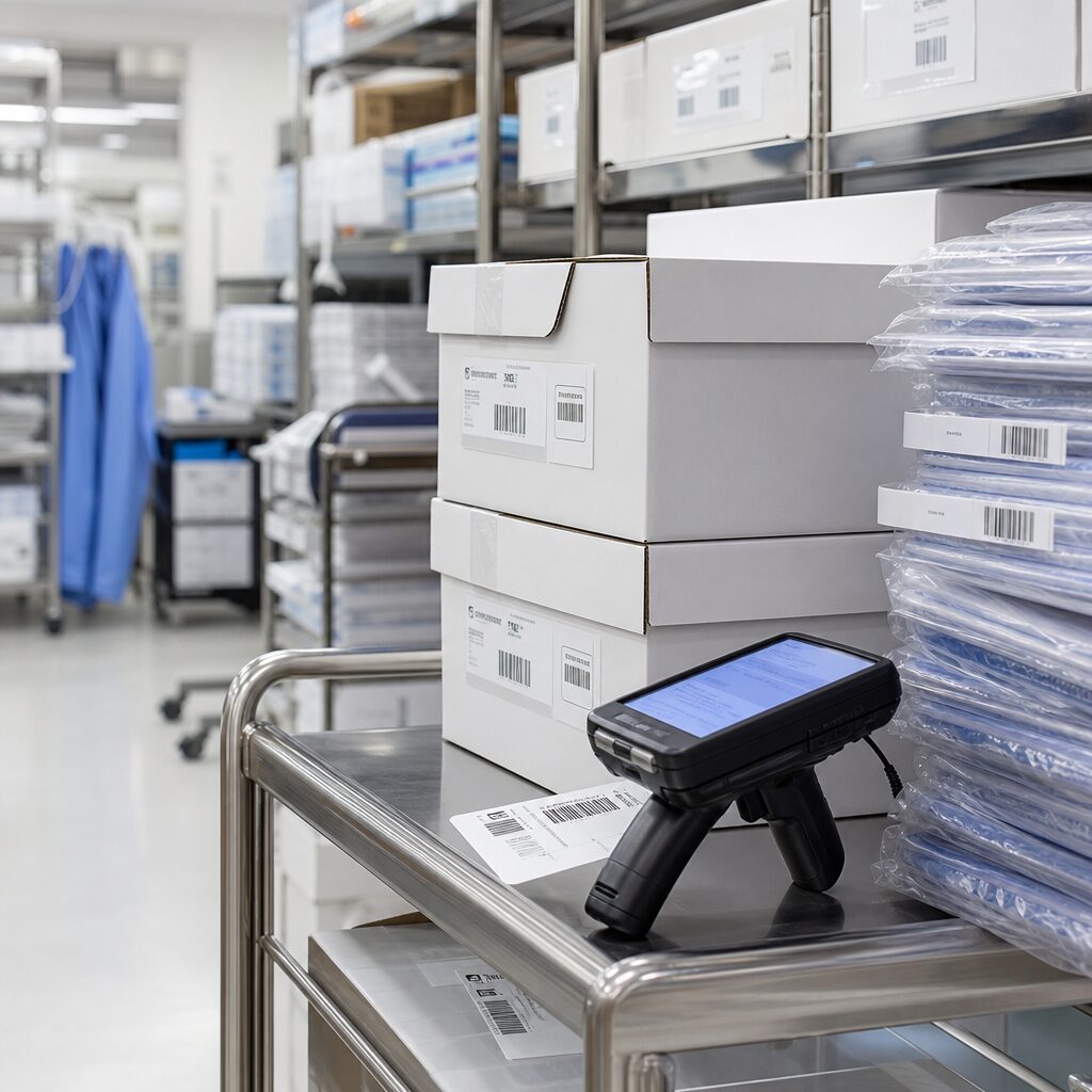 Healthcare professional managing GDPR compliance with RFID technology