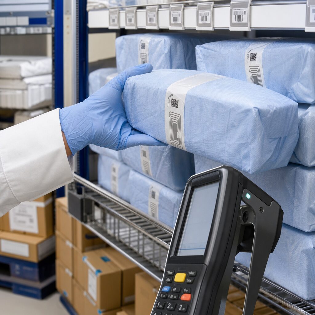 Healthcare professionals managing RFID compliance and security protocols