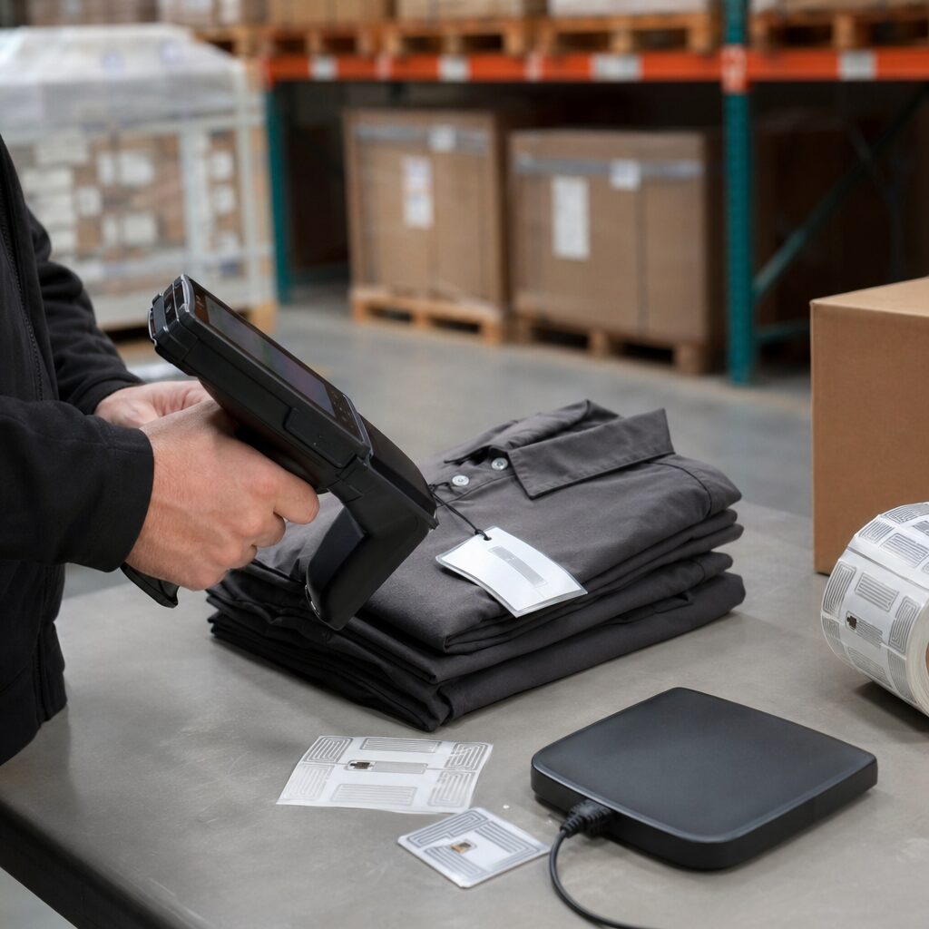 Retail environment showing RFID tag usage for customer engagement