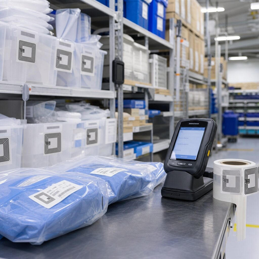 Healthcare professional troubleshooting RFID read errors on a device