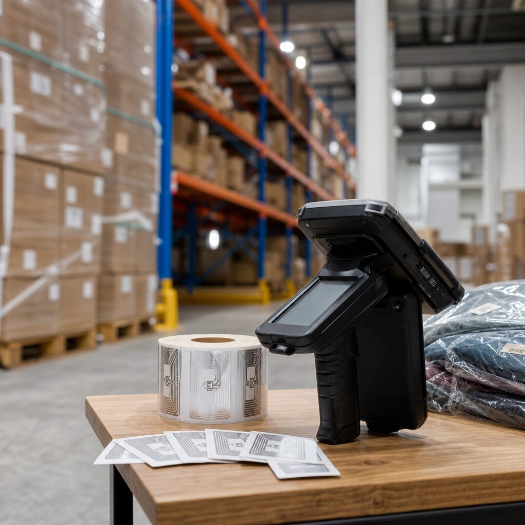Retail staff troubleshooting RFID system challenges