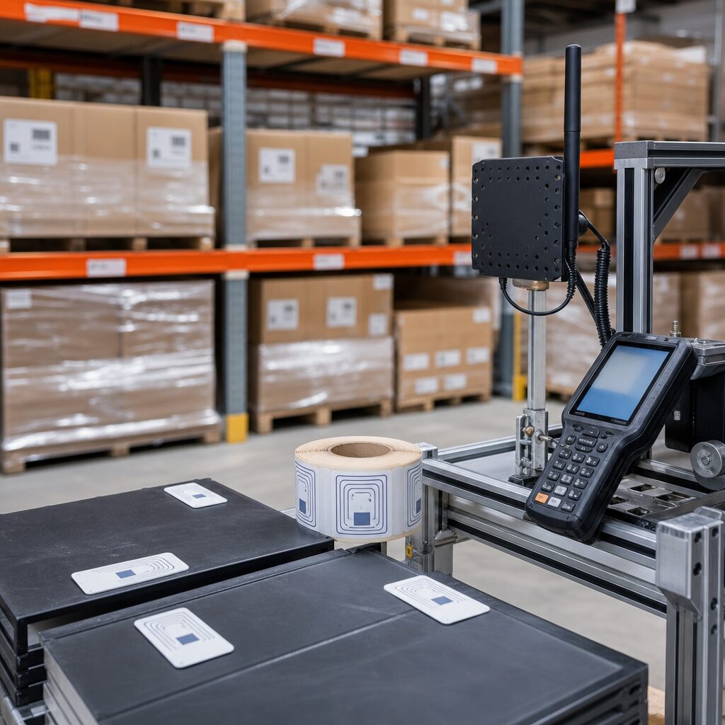 Technician troubleshooting RFID asset tracking system