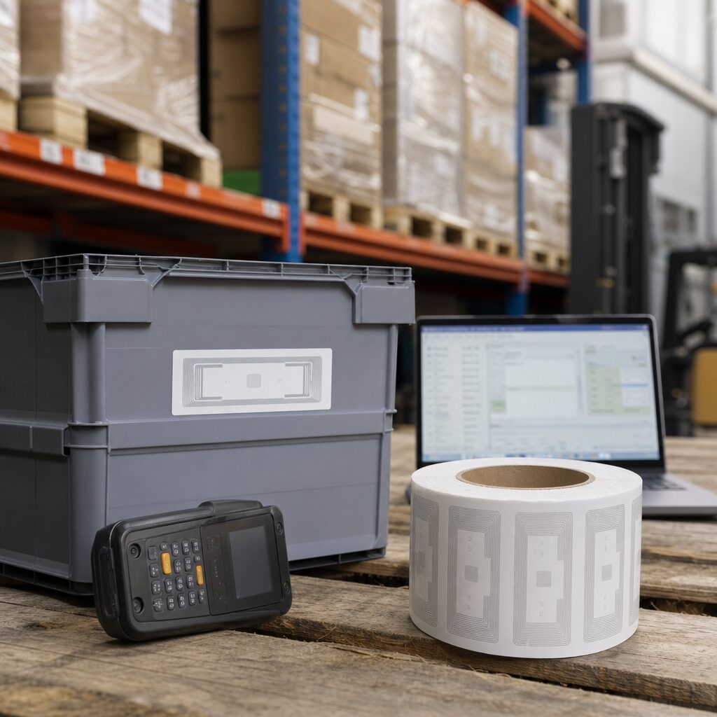 Technician troubleshooting RFID and ERP system integration