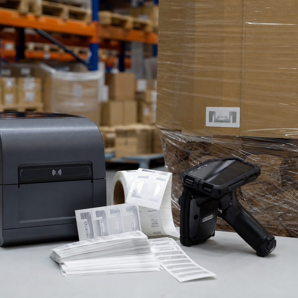 Technician troubleshooting UHF RFID system performance